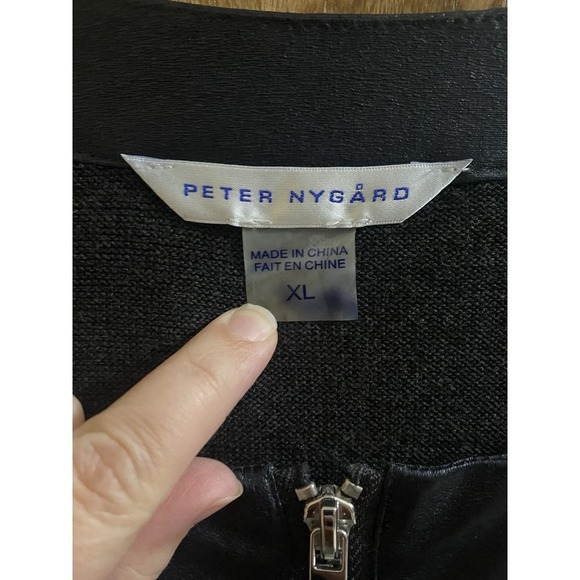 Peter Nygard Black Full Zip Faux Leather And Knit Long Jacket Women's Size XL - Picture 2 of 10